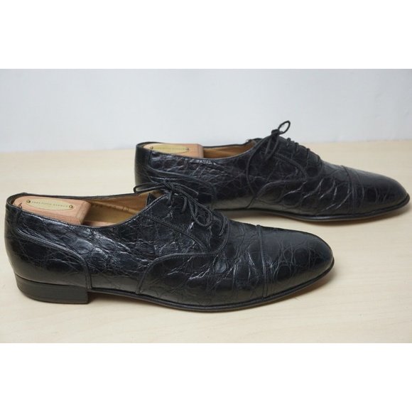 Salvatore Ferragamo Black Cap Toe Crocodile Alligator Dress Shoes Sz 10D main image 5